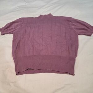 Milano Design Group Knit Top Womens XL Purple Mock Neck Ribbed Short Sleeve